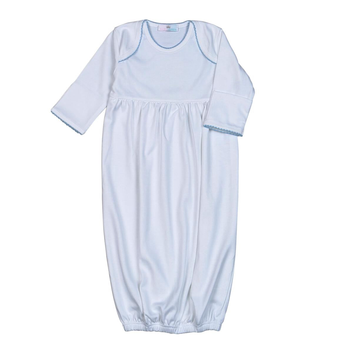 Baby Loren White Gown Blue Picot Trim
