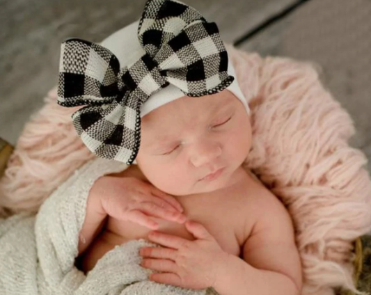 www.ilybean.com - Taupe or Black Buffalo Fall Plaid Bow Newborn Girl Hat