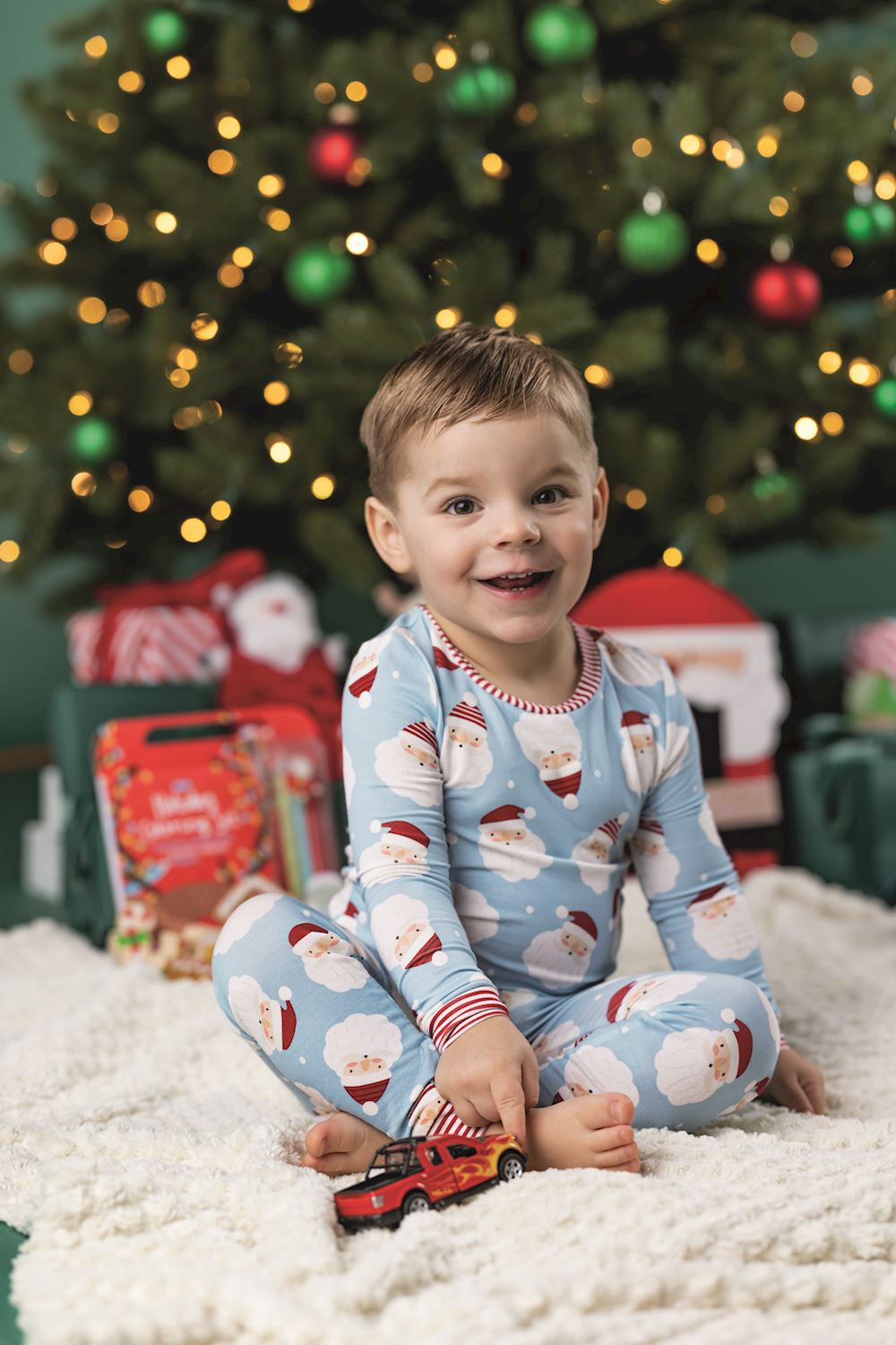 Mudpie Blue Santa Glow Pj Set