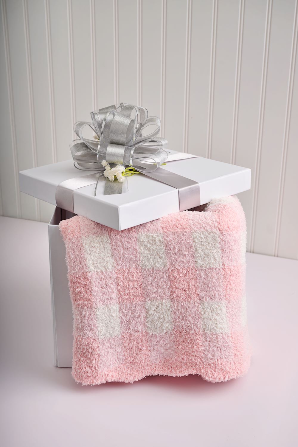 Mudpie Pink Gingham Chenille Blanket