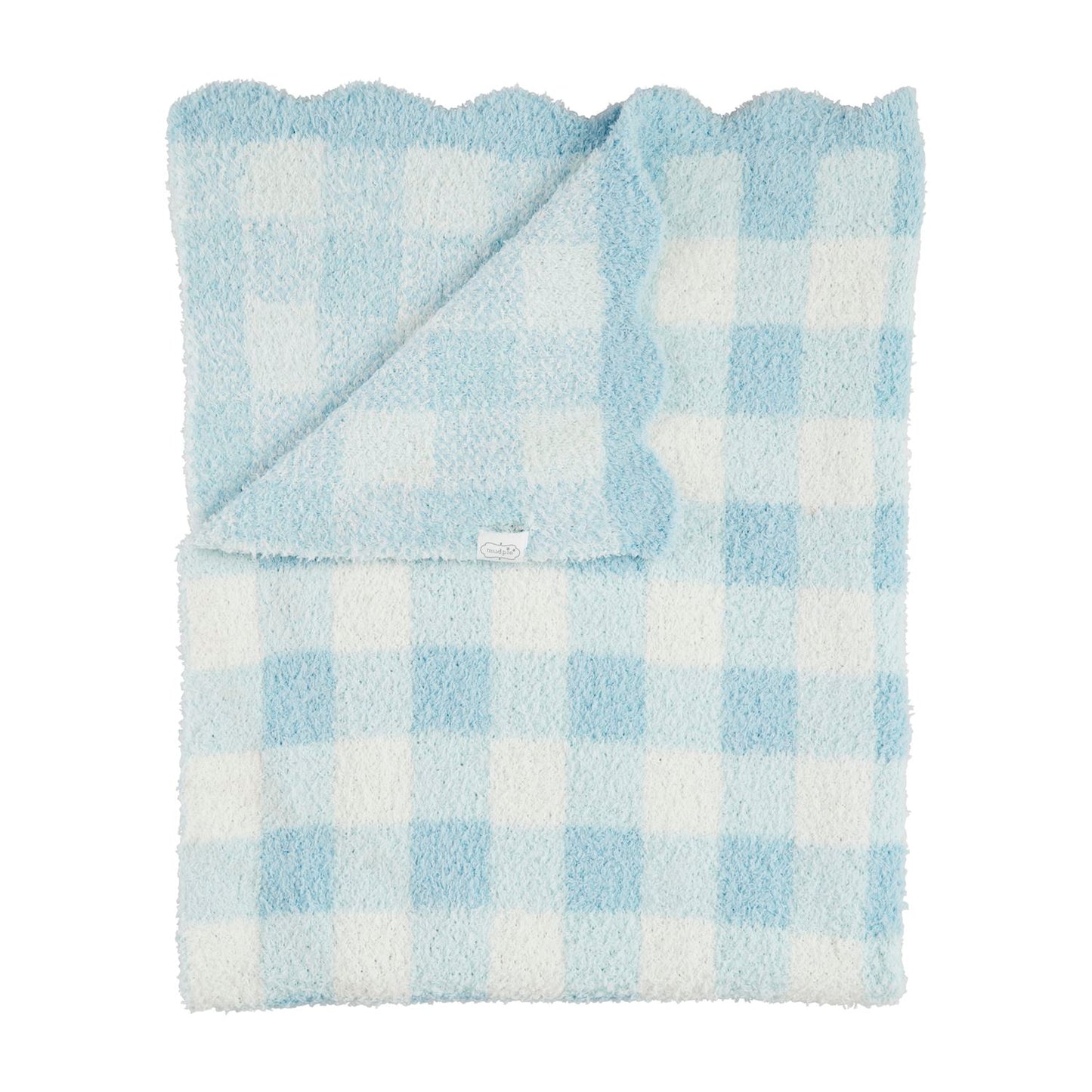 Mudpie Blue Gingham Scallop Chenille Blanket
