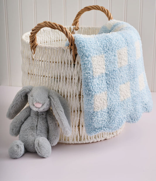 Mudpie Blue Gingham Scallop Chenille Blanket
