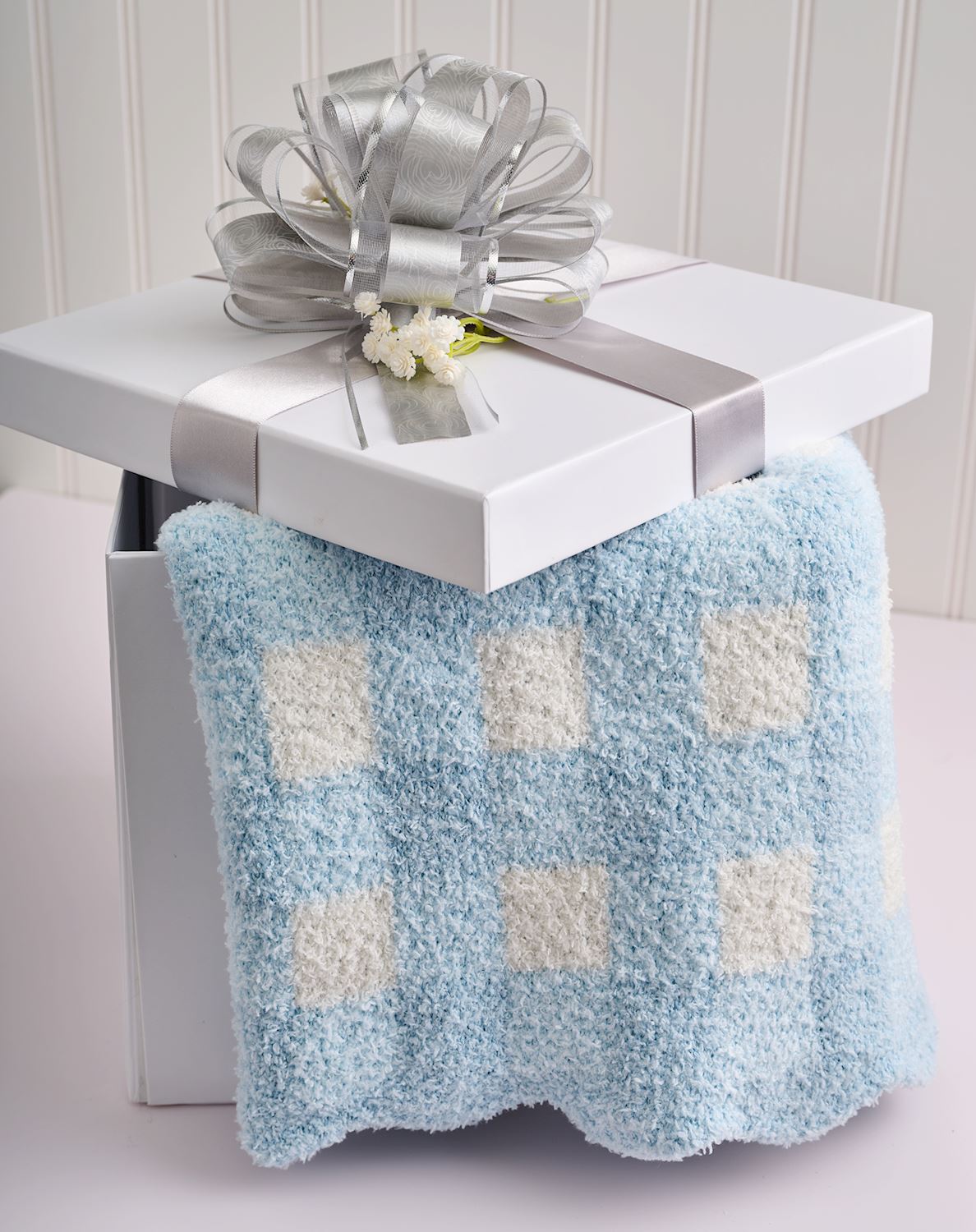 Mudpie Blue Gingham Scallop Chenille Blanket
