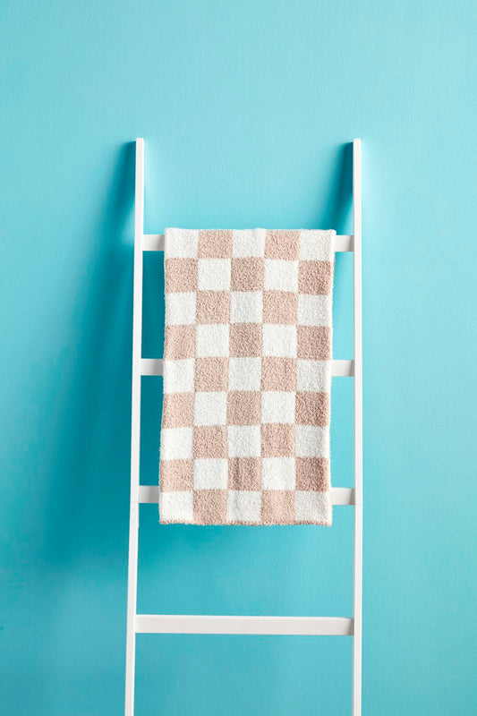 Mudpie Taupe Check Chenille Blanket