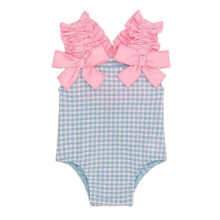 Mudpie Blue Crinkle Check Swimsuit