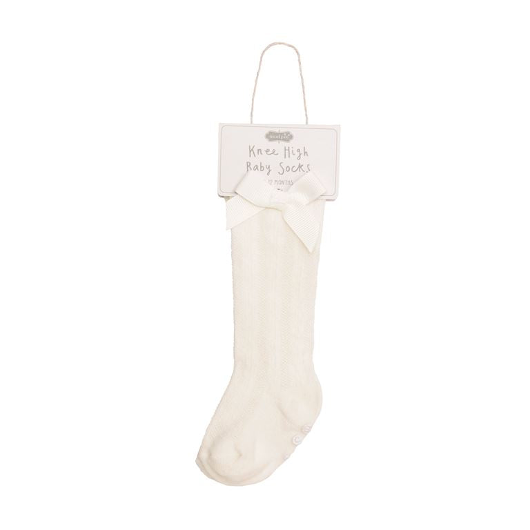 Mudpie White Tall Bow Socks