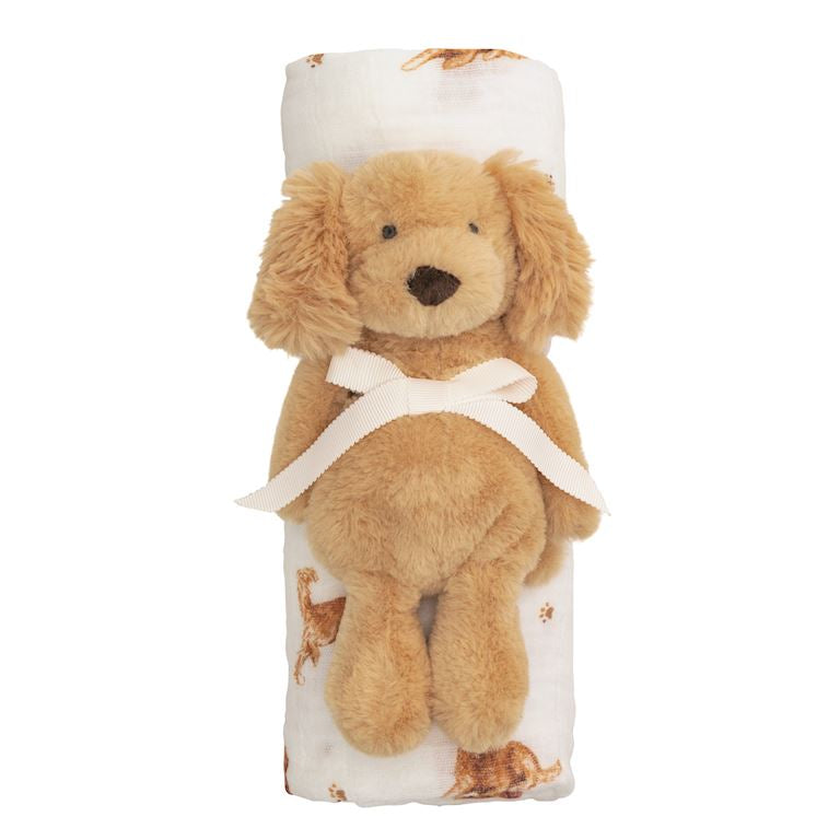 Mudpie Retriever Swaddle & Rattle Set
