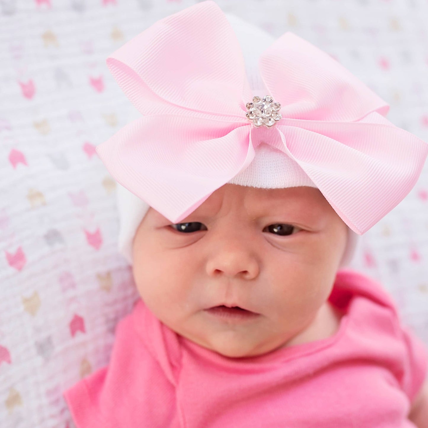 Ily Bean Vera Bow White Hospital Hat with Pink Bow