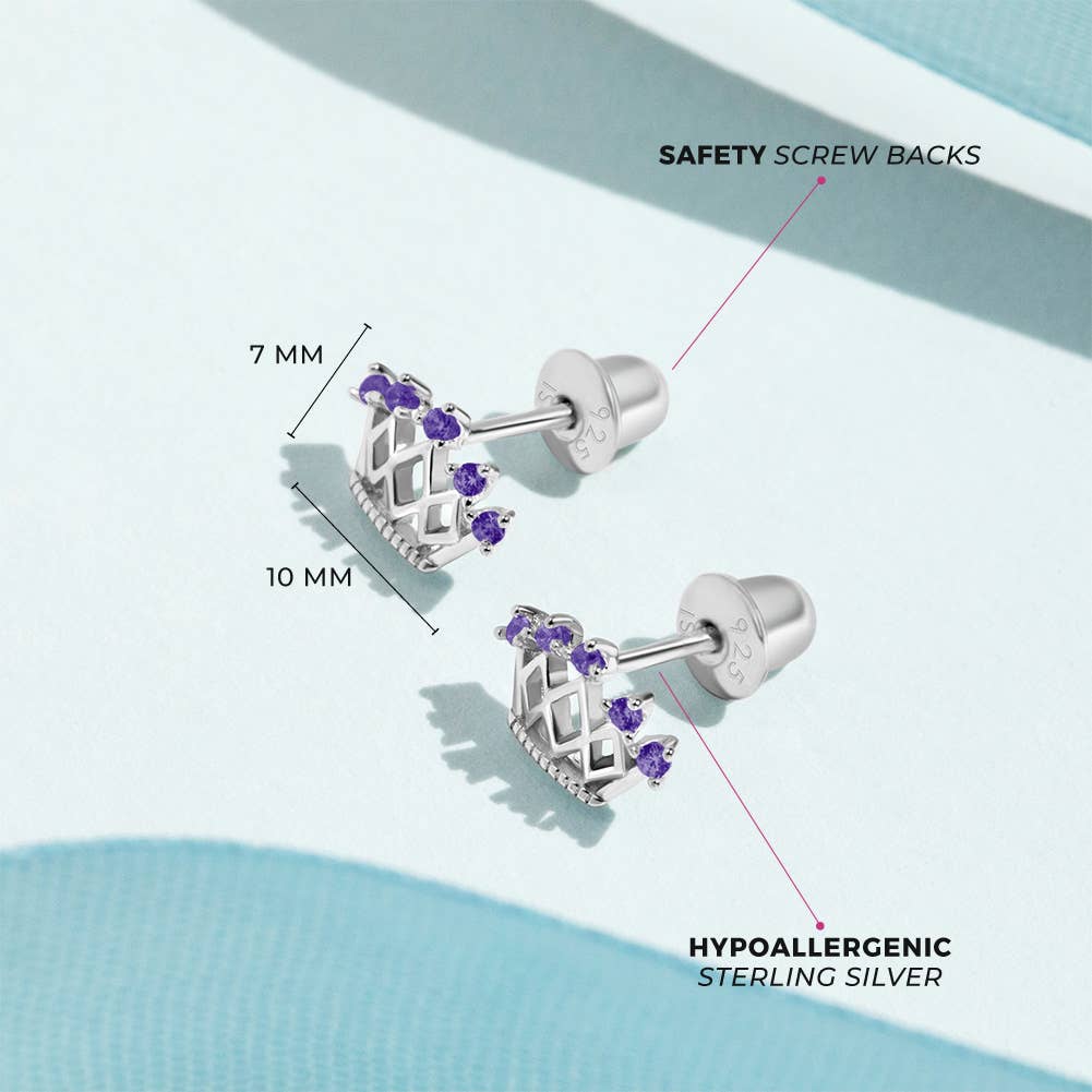 In Season Jewelry - 5 Point CZ Crown Baby / Toddler Earrings - Sterling Silver
