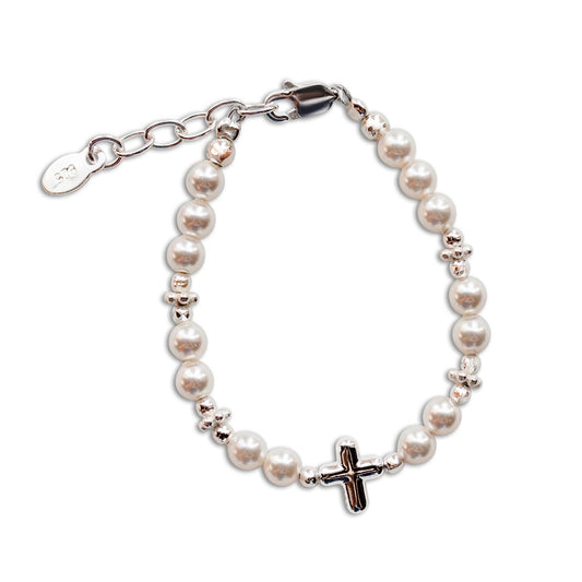 Cherished Moments - Girls Sterling Silver Pearl Cross Baby Bracelet Baptism Gift