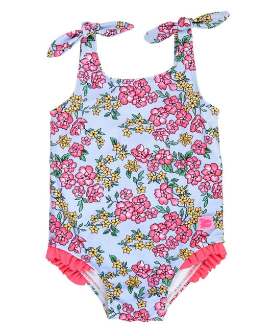 Ruffle Butts Cheerful Blossoms Tie Shoulder One-Piece