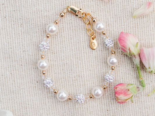 Cherished Moments - Children's 14K Gold Plated Pearl Baby Bracelet Kids Jewelry