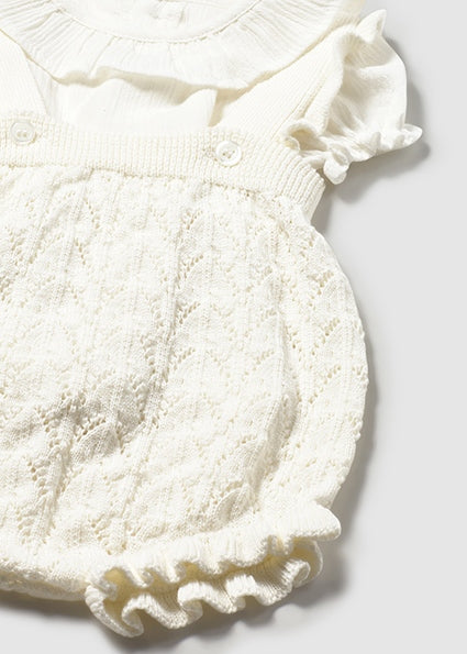 Mayoral Knit Girl Dungaree and Blouse Set - Cream