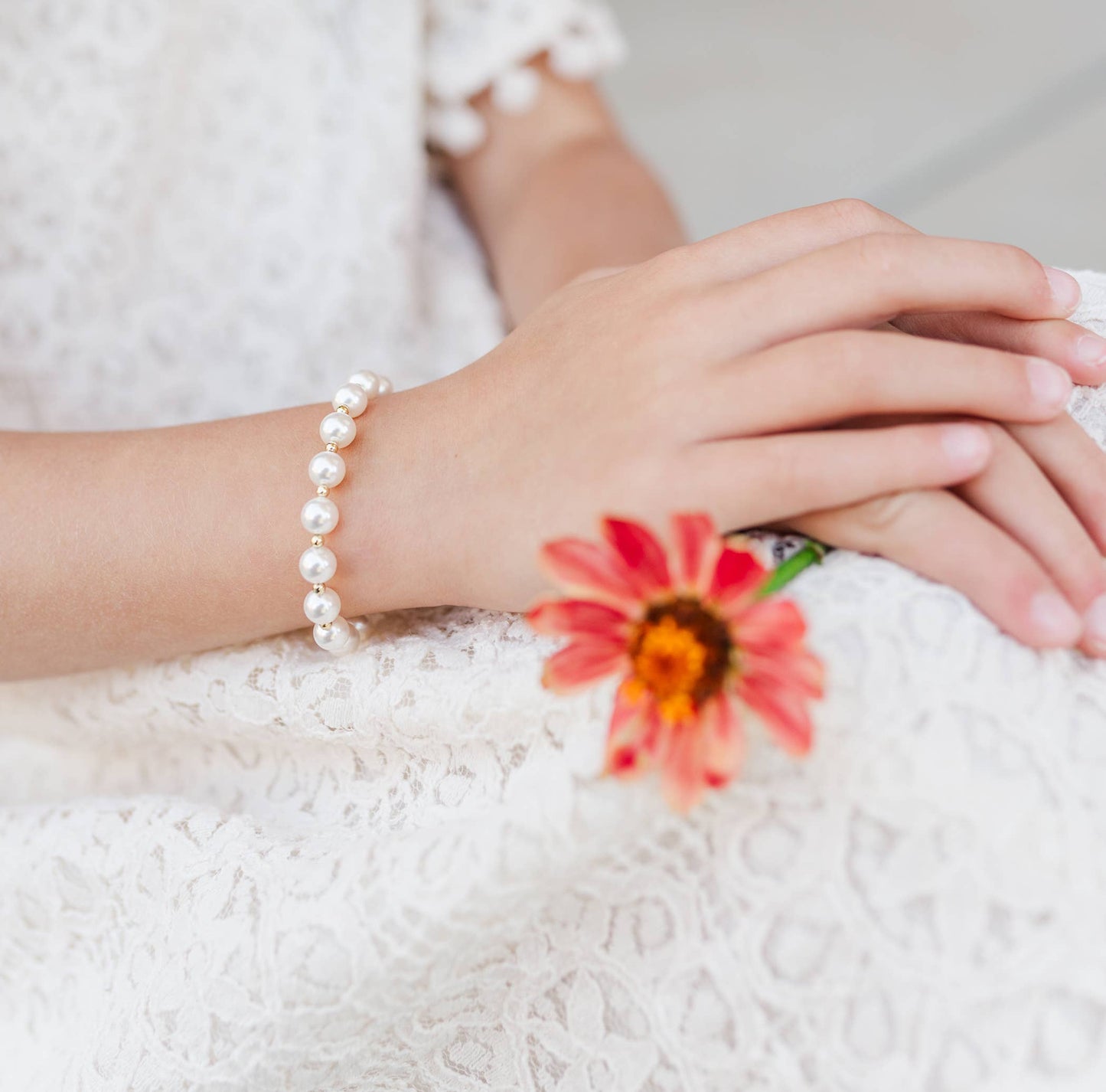 Cherished Moments - Little Girls 14K Gold-Plated Chunky Pearl Bracelet for Kids
