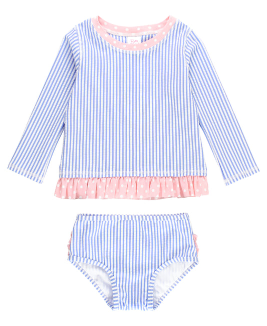 RuffleButts Seersucker Long Sleeve Rash Guard 2-piece Swimsuit