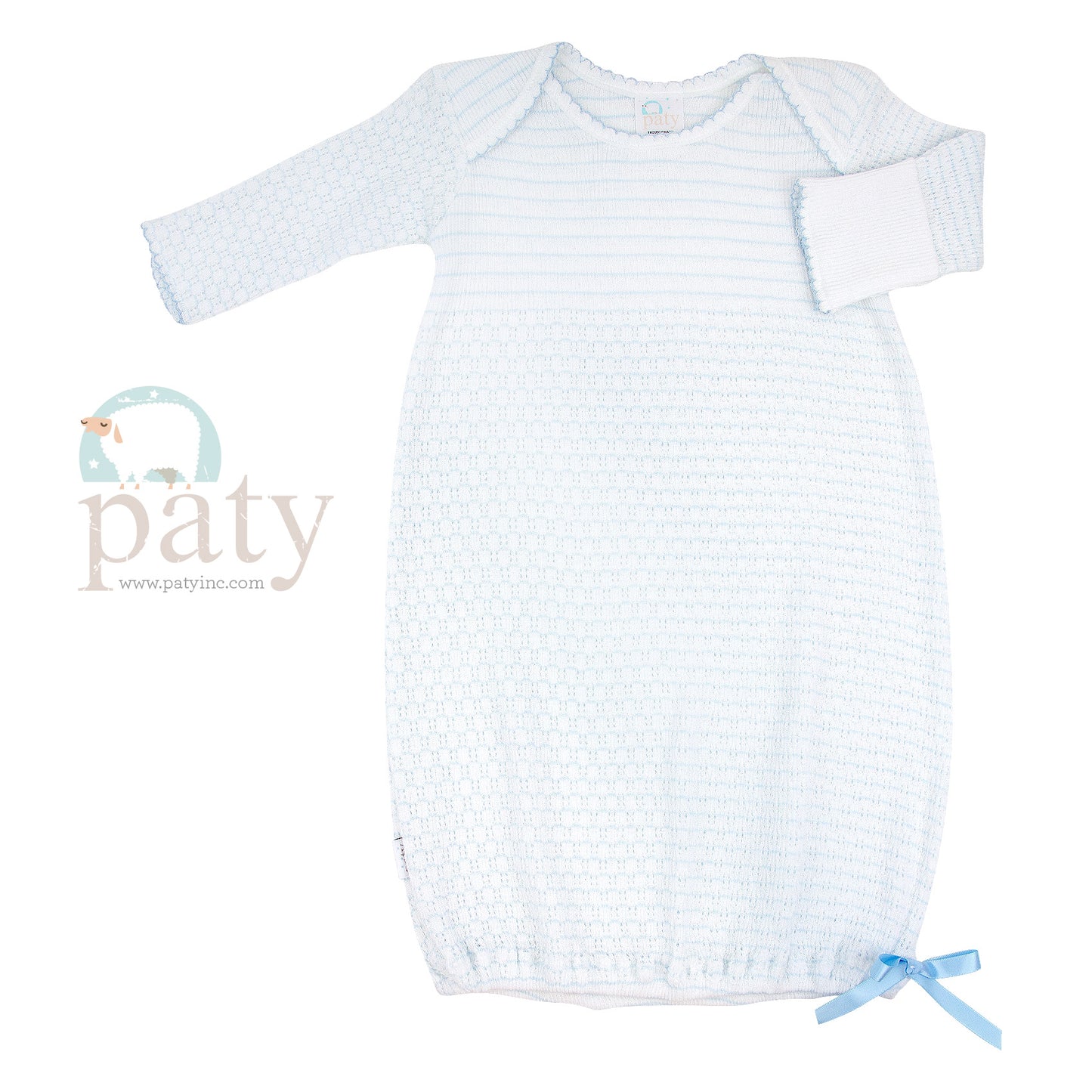 Paty Inc Pima Overlap Gown Shoulder Gown Preemie Blue Stripe