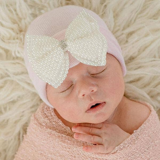 www.ilybean.com - Ilybean Pearl Bow Hospital Hat for Newborn Girls - 3 Colors