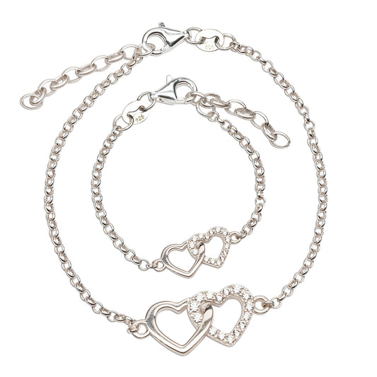 Cherished Moments - Mom and Me 2-Piece Bracelet Set - Silver Hearts Baby Gift