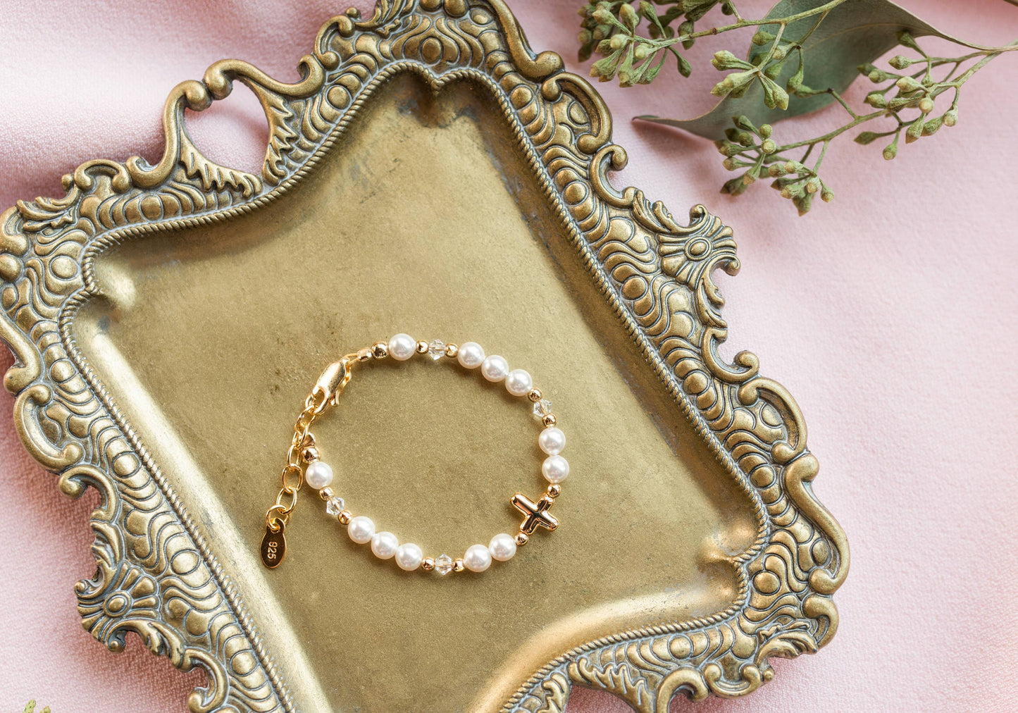 Cherished Moments - 14K Gold-Plated Baby Cross Bracelet Baptism & Communion Gift