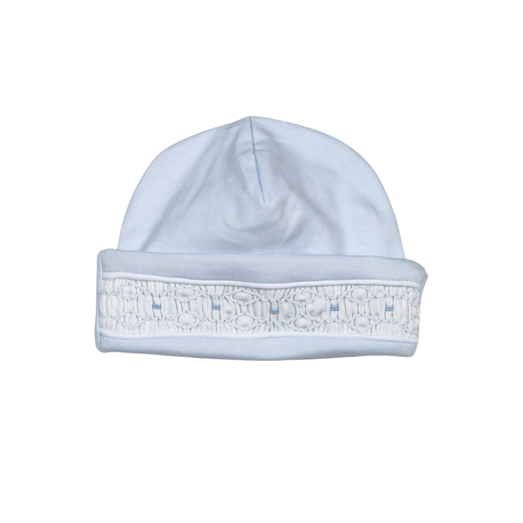 Baby Loren Tim Blue Hand Smocked Pima Beanie