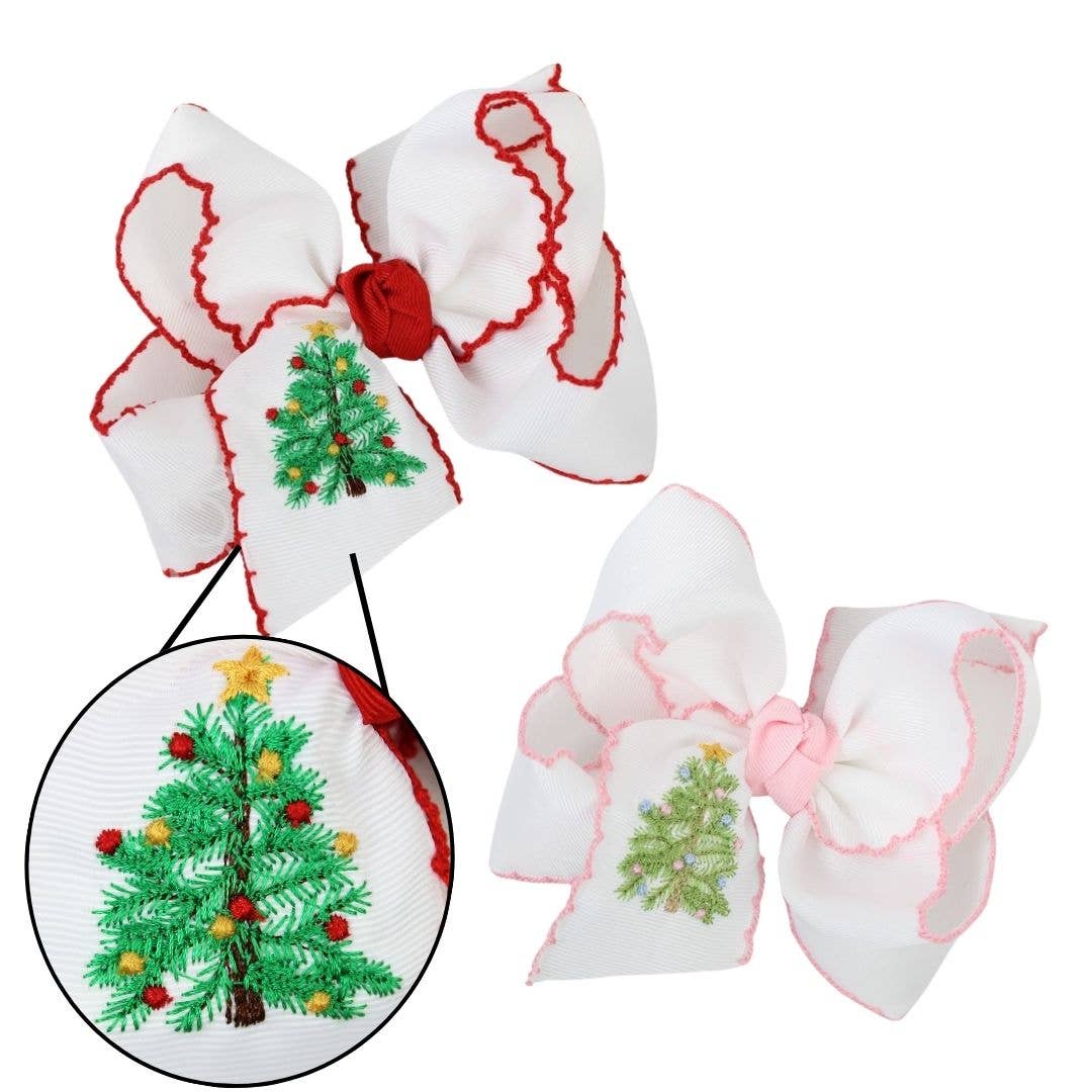 Beyond Creations, LLC - EMBROIDERED CHRISTMAS TREE CROCHET EDGE BOWS