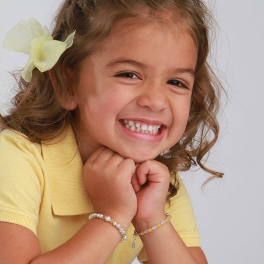 Cherished Moments - Sterling Silver Baby Birthstone Pearl Bracelets for Kids