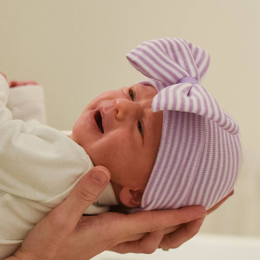 Ily Bean Stella Purple and White Striped Hospital Hat Newborn