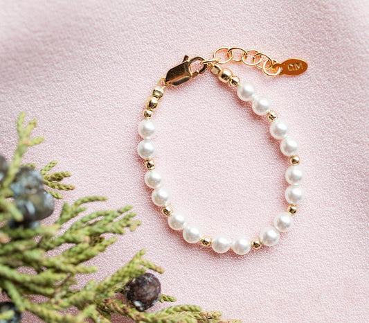 Cherished Moments - Girls 14K Gold-Plated Pearl Baby Bracelet Children's Jewelry