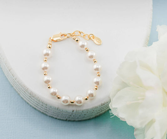Cherished Moments - Little Girls 14K Gold-Plated Chunky Pearl Bracelet for Kids
