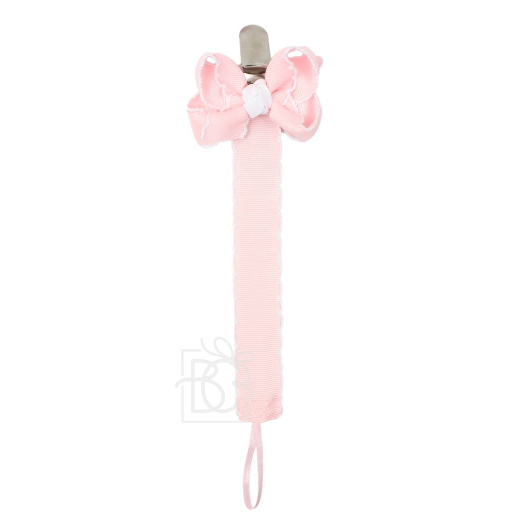 Crochet Edge Grosgrain Pacifier Clip w/ Detachable Bow