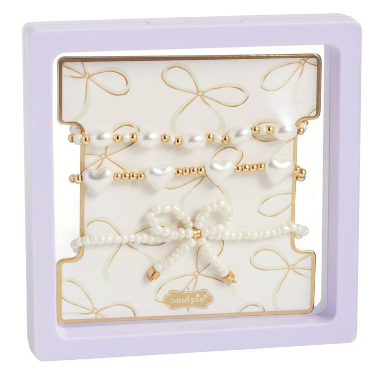 Mudpie White Bow Bracelet Set
