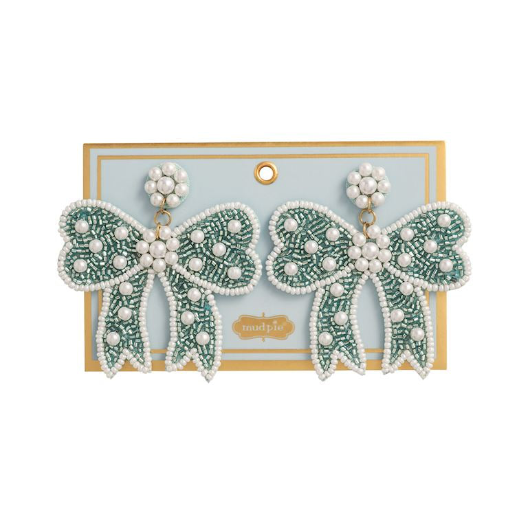 Mudpie Blue Bow Beaded Earrings