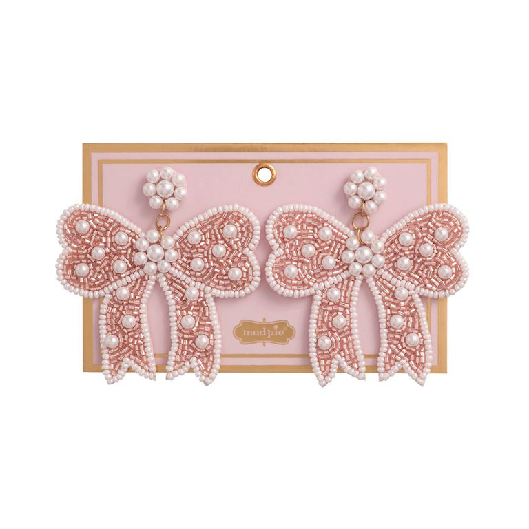 Mudpie Pink Bow Beaded Earrings