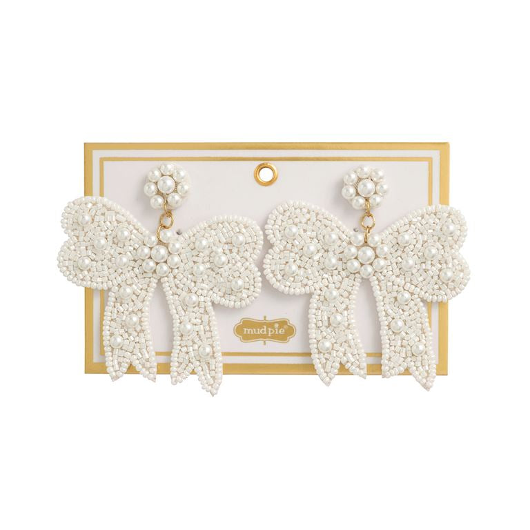 Mudpie White Bow Beaded Earrings