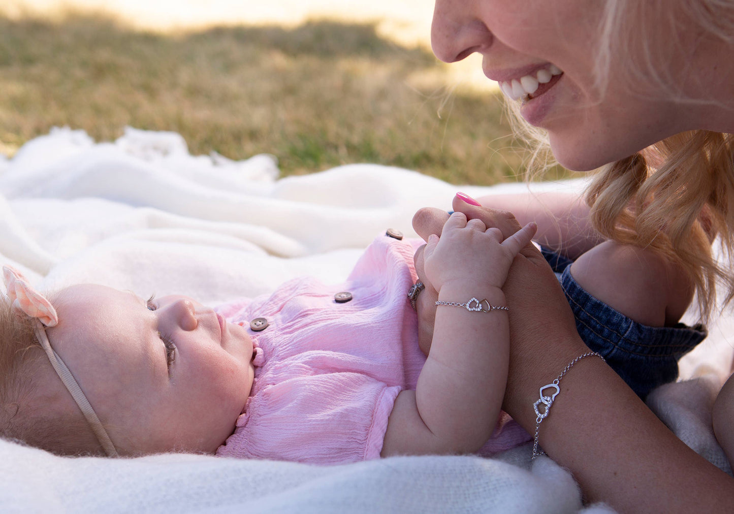 Cherished Moments - Mom and Me 2-Piece Bracelet Set - Silver Hearts Baby Gift