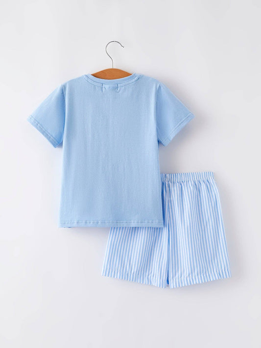 Rylee Faith Designs - "I ❤ MOMMY" Embroidery Smocking Baby Boys Striped Shorts Set