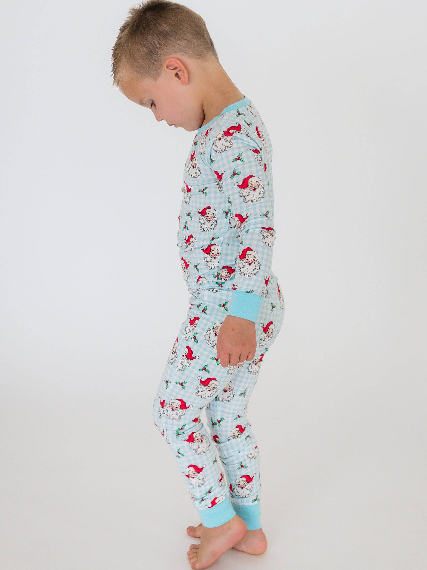 RuffleButts + RuggedButts - SoftSnooze™ Boys Bamboo Viscose Blue Dear Santa Long Sleeve Pajama Set