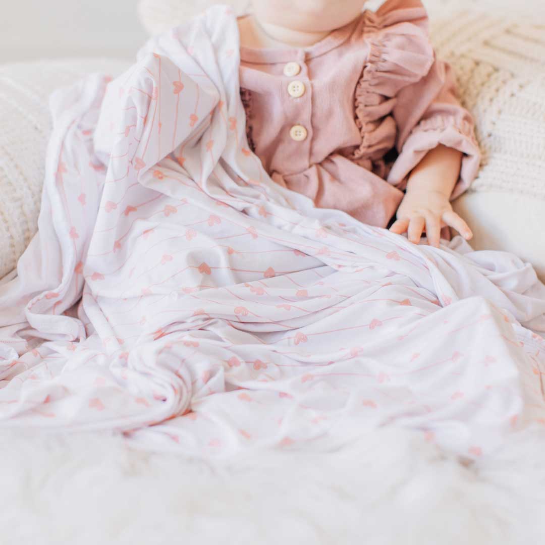 Dolly Lana Stretchy Swaddle Blanket - Pink Heart