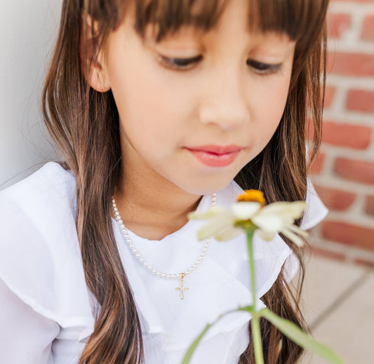 Cherished Moments - Girls 14K Gold Plated First Communion Kids Cross Necklace