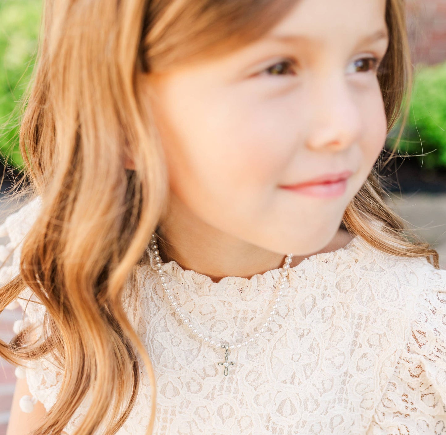 Cherished Moments - Girls Sterling First Communion Silver Pearl Cross Necklace