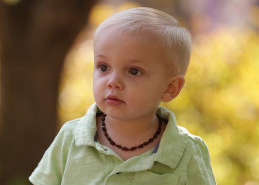 Cherished Moments Amber Teething Necklace for Teething Babies or Toddlers (Dark Cognac)