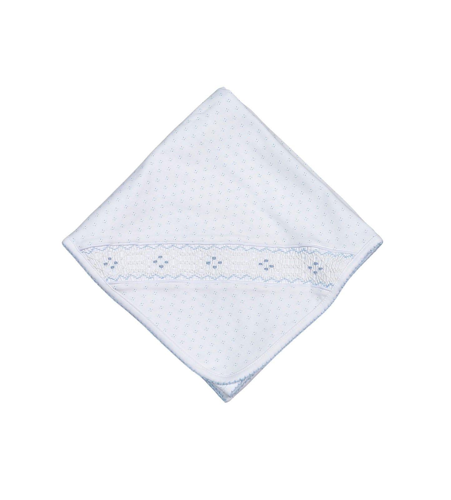 Baby Loren Tim Blue Dots Hand Smocked Pima Receiving Blanket