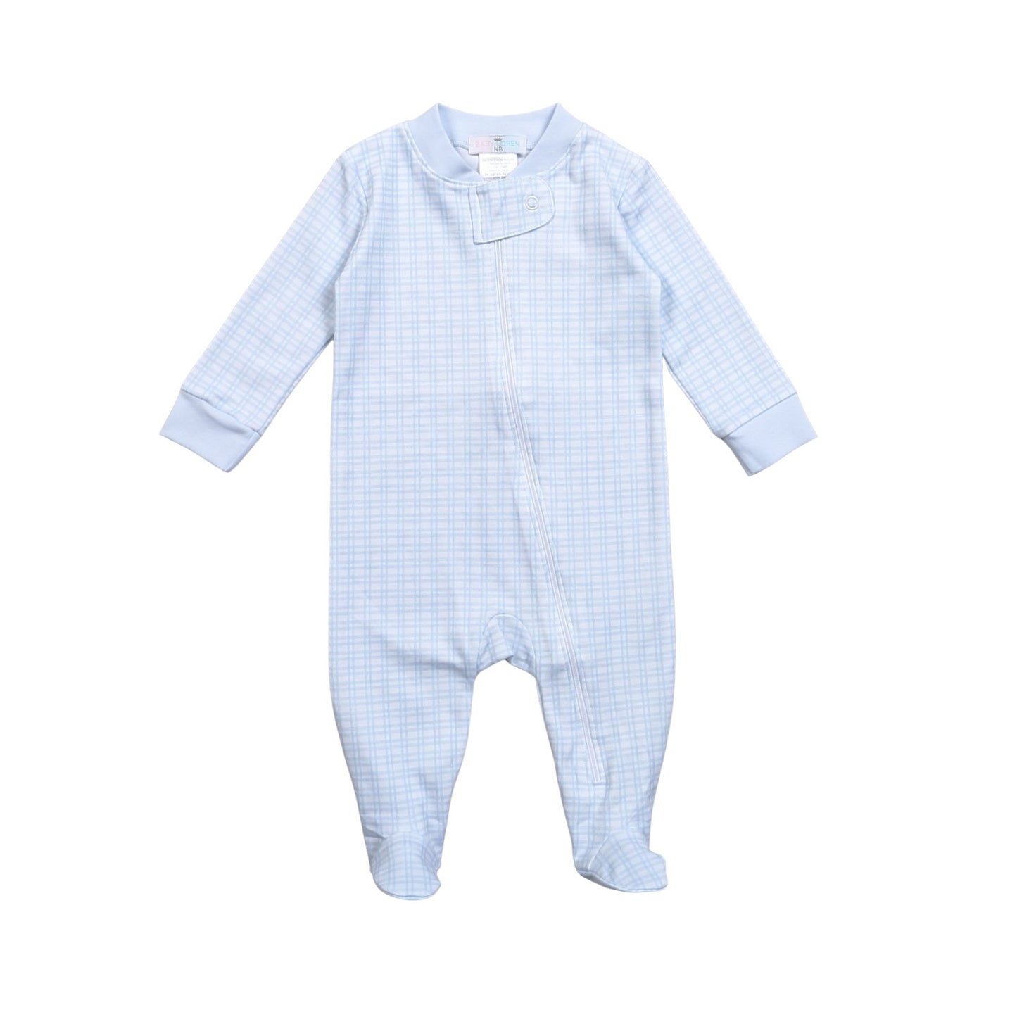 Baby Loren Blue Plaid Pima Zipper Footie