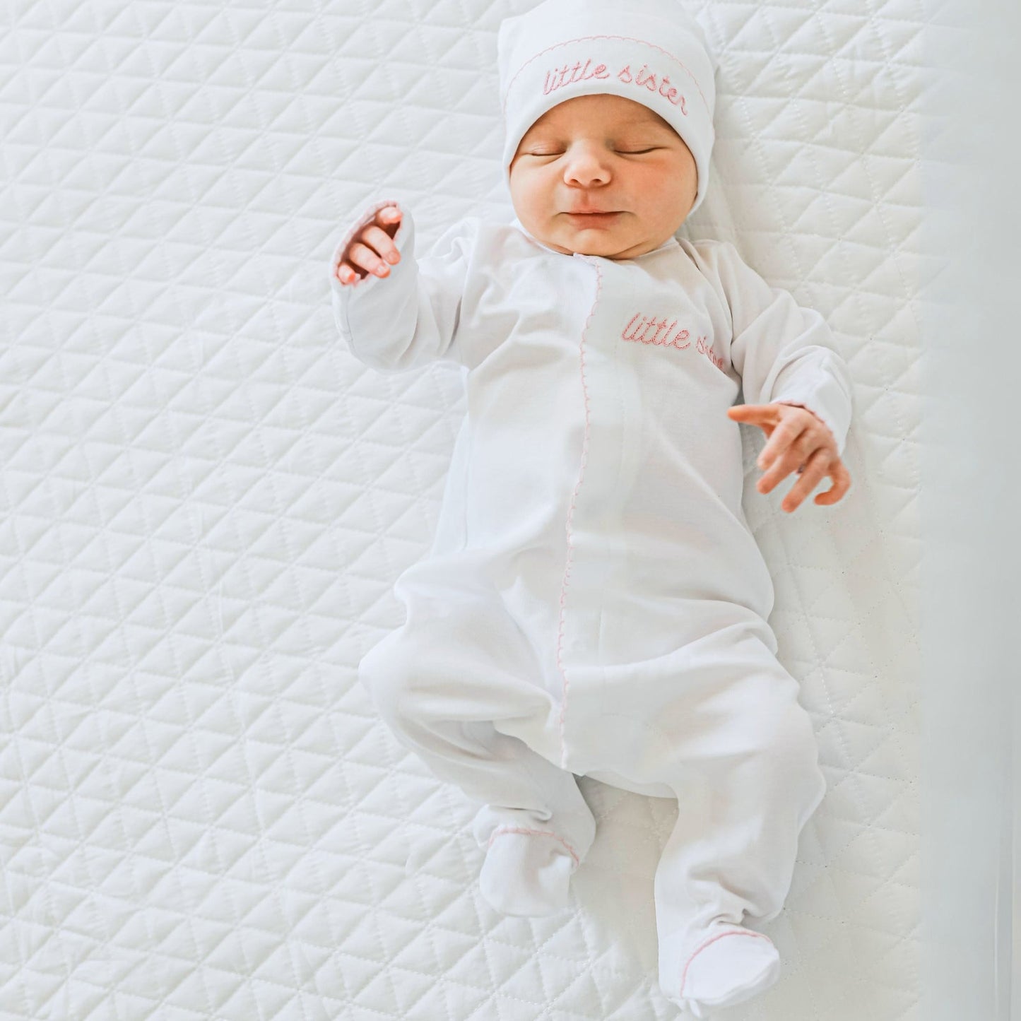 Magnolia Baby Little Sister Pink Embroidery Footie