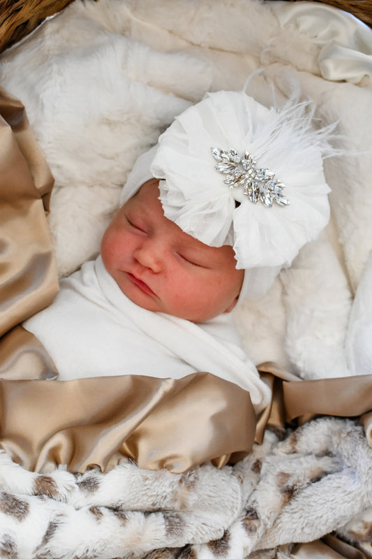 Rockin Royalty Fancy Feather Ruffled White Headband