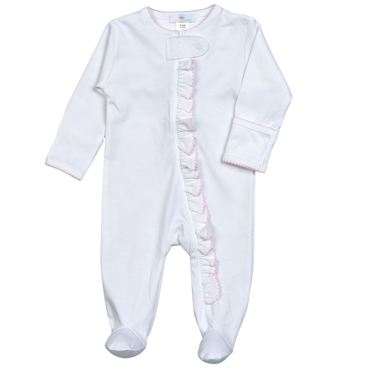 Baby Loren White Pima Zipper Pink Picot