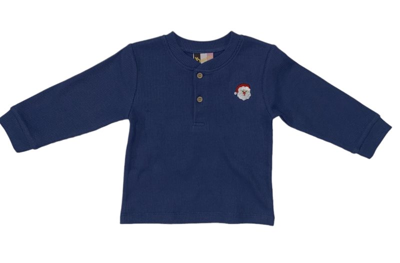 Banana Split Henley Santa Waffle Knit Longsleeve Shirt-Navy