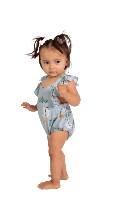 Pearls and Pelicans Born on the Bayou Bubble Romper