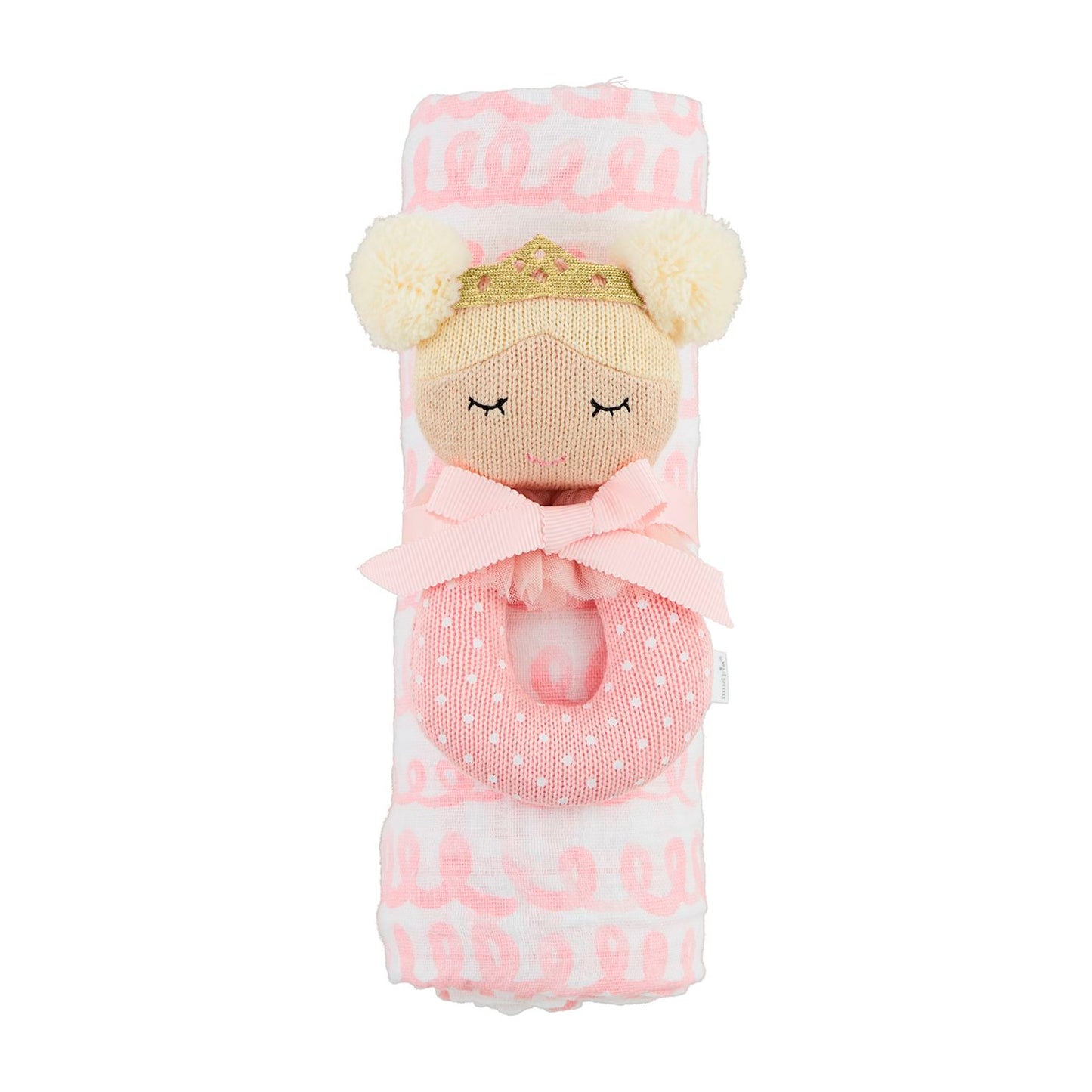 Mudpie Pink Swirl Swaddle and Rattle Set