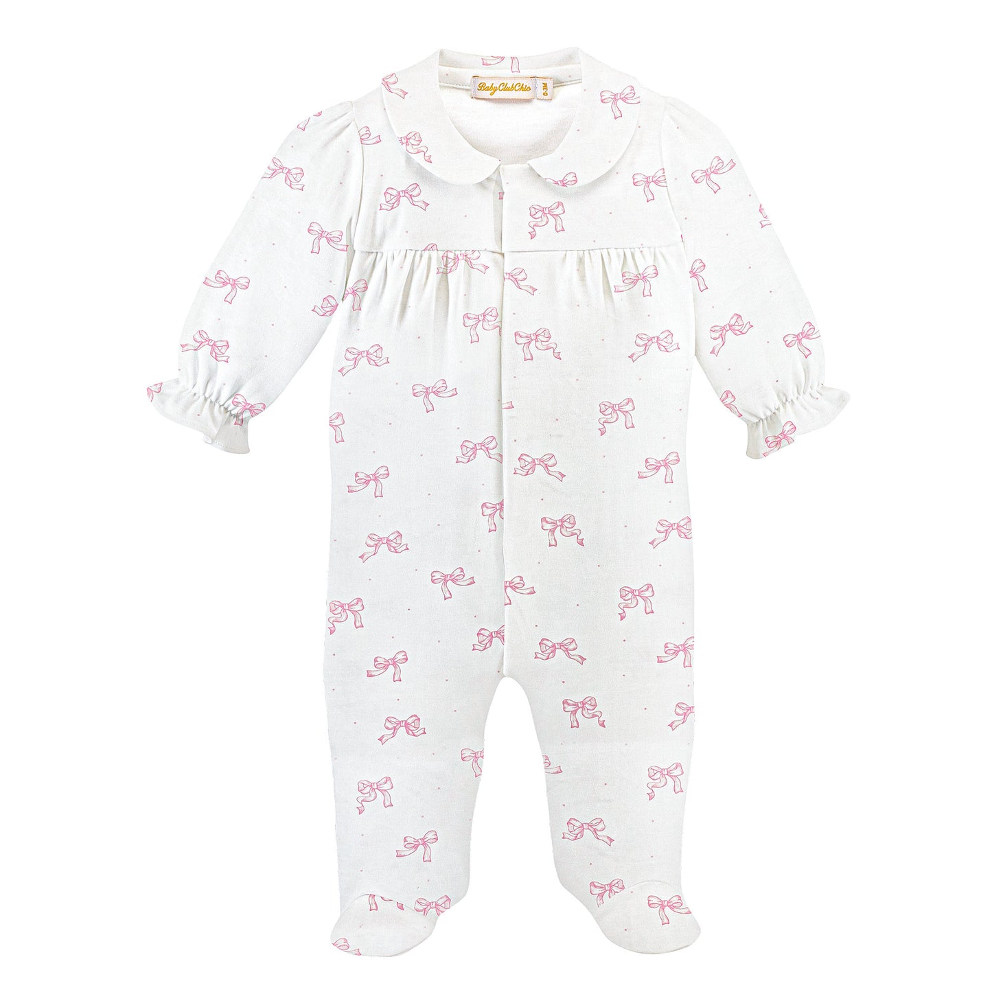 Baby Club Chic Pretty Bows Pink Printed Footie w/Printed Round Collar